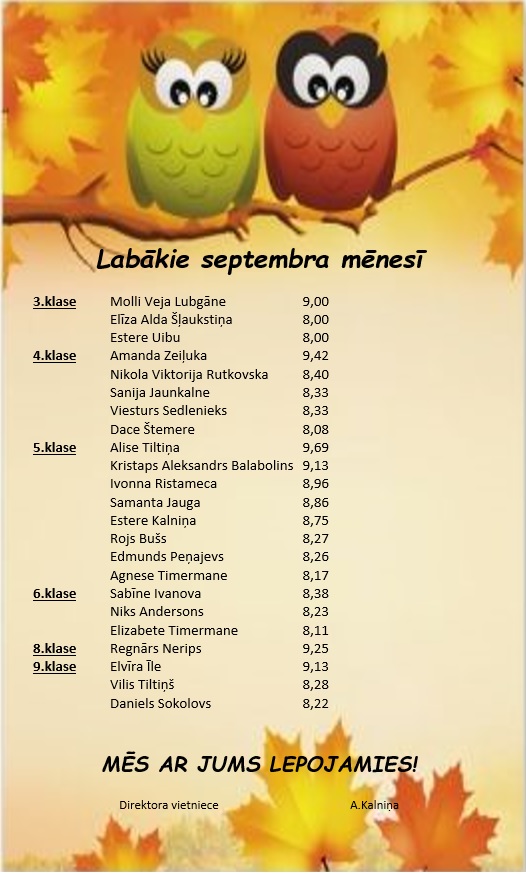 labākie skolēni septembrī